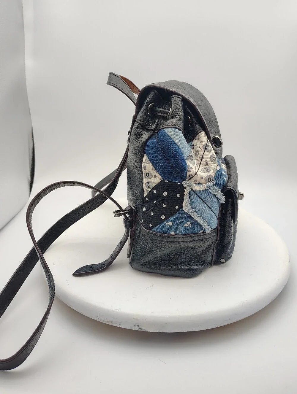 Rare Coach Black Leather & Blue Patchwork Mini Backpack